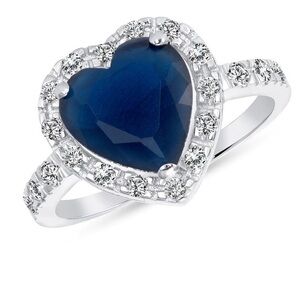2ct Blue Heart Sterling Silver CZ Engagement Ring